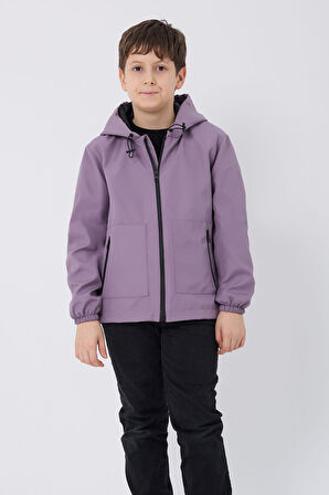 Spor Erkek Çocuk Mürdüm İçi Astarlı Su ve Rüzgar Geçirmez Kapüşonlu Çift Fermuarlı Cepli Yağmurluk