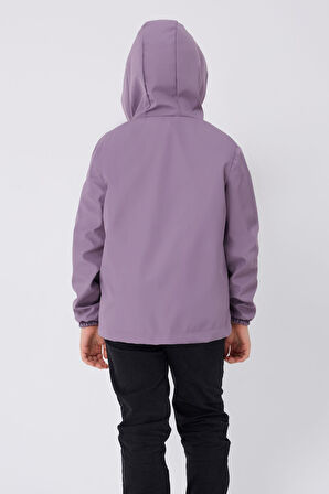 Spor Erkek Çocuk Mürdüm İçi Astarlı Su ve Rüzgar Geçirmez Kapüşonlu Çift Fermuarlı Cepli Yağmurluk