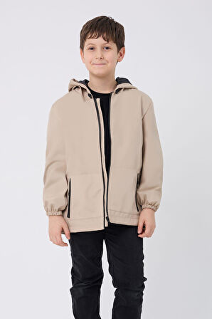 Spor Erkek Çocuk Mürdüm İçi Astarlı Su ve Rüzgar Geçirmez Kapüşonlu Çift Fermuarlı Cepli Yağmurluk