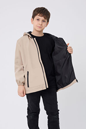 Spor Erkek Çocuk Mürdüm İçi Astarlı Su ve Rüzgar Geçirmez Kapüşonlu Çift Fermuarlı Cepli Yağmurluk