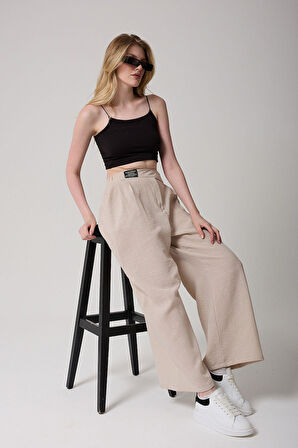 Kadın Antrasit Yüksek Bel Cırtlı Palazzo Pantolon