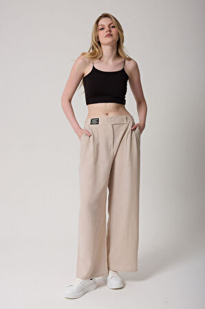 Kadın Antrasit Yüksek Bel Cırtlı Palazzo Pantolon