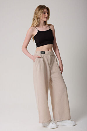 Kadın Antrasit Yüksek Bel Cırtlı Palazzo Pantolon