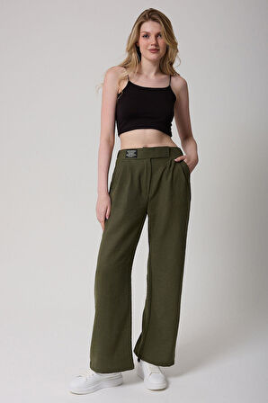 Kadın Antrasit Yüksek Bel Cırtlı Palazzo Pantolon