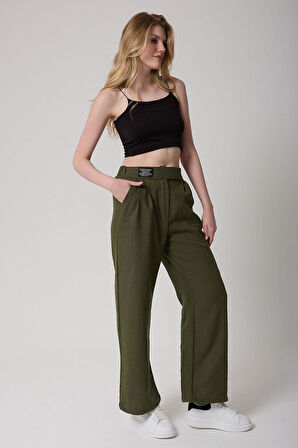 Kadın Antrasit Yüksek Bel Cırtlı Palazzo Pantolon