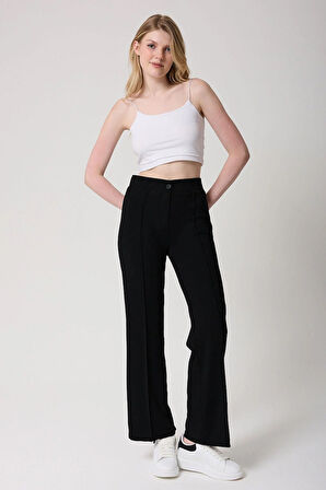 Kadın Yüksek Bel Bej Toparlayıcı İspanyol Paça Palazzo Pantolon