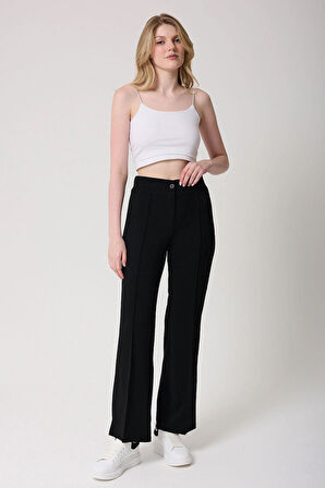 Kadın Yüksek Bel Bej Toparlayıcı İspanyol Paça Palazzo Pantolon