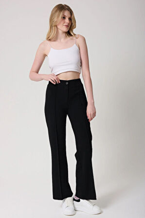 Kadın Yüksek Bel Bej Toparlayıcı İspanyol Paça Palazzo Pantolon