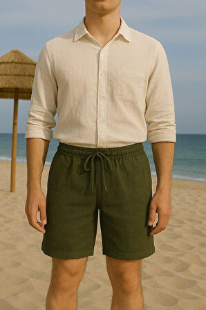 Erkek  Cepli Keten Şort – Rahat Kalıp, Hafif Ve Nefes Alabilir Kumaş