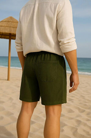 Erkek  Cepli Keten Şort – Rahat Kalıp, Hafif Ve Nefes Alabilir Kumaş