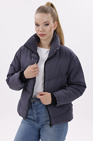 Kadın Dolgulu Puffer Mont - Yüksek Yaka, Suya dayanıklı