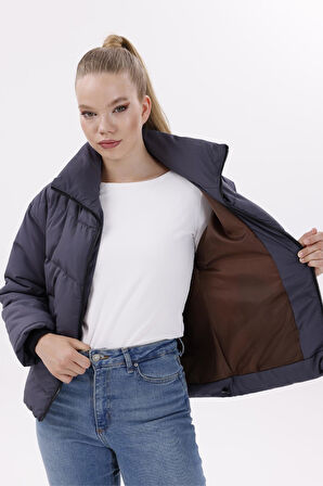 Kadın Dolgulu Puffer Mont - Yüksek Yaka, Suya dayanıklı