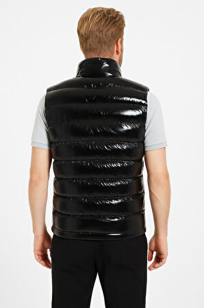 Erkek Siyah Parlak Kumaş Şişme Yelek