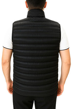 Erkek Siyah Nova Kumaş Şişme Yelek - İç Cepli