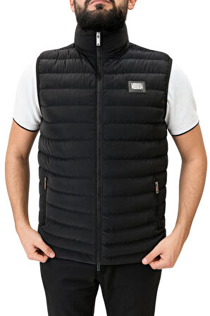 Erkek Siyah Nova Kumaş Şişme Yelek - İç Cepli