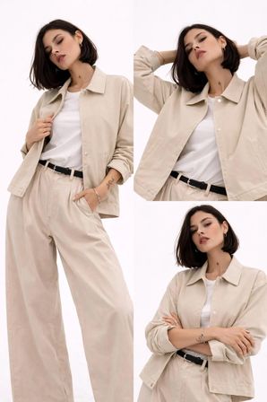 Kadın Oversize Basic Gabardin Mevsimlik Polo Yaka Ceket