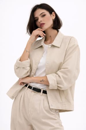 Kadın Oversize Basic Gabardin Mevsimlik Polo Yaka Ceket