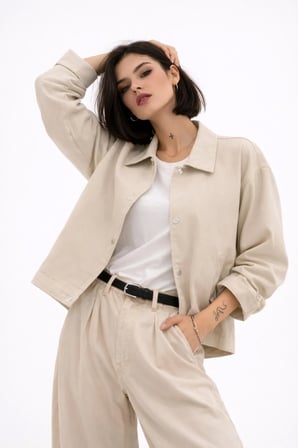 Kadın Oversize Basic Gabardin Mevsimlik Polo Yaka Ceket