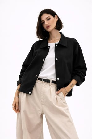 Kadın Oversize Basic Gabardin Mevsimlik Polo Yaka Ceket