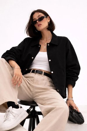 Kadın Oversize Basic Gabardin Mevsimlik Polo Yaka Ceket