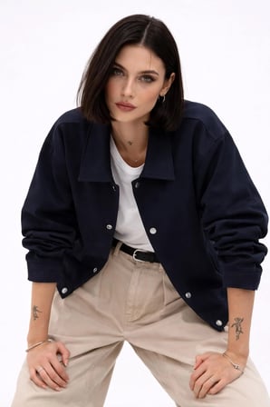 Kadın Oversize Basic Gabardin Mevsimlik Polo Yaka Ceket