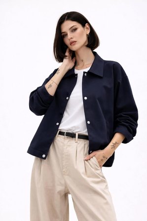 Kadın Oversize Basic Gabardin Mevsimlik Polo Yaka Ceket