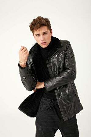 Siyah Jasper Erkek Kürk Kaban