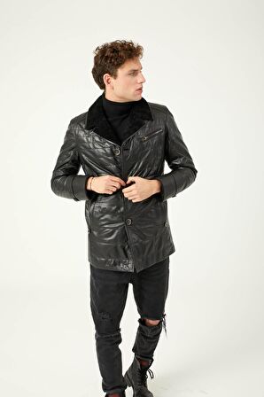 Siyah Jasper Erkek Kürk Kaban