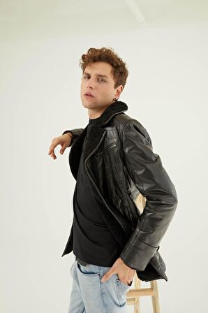 Siyah Jasper Erkek Kürk Kaban