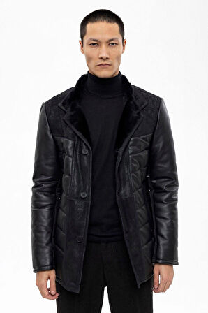 Siyah Nico Erkek Kürk Kaban