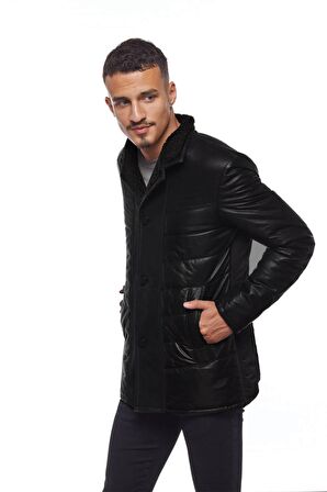 Siyah Nico Erkek Kürk Kaban