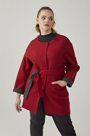 Kırmızı Rosa Kadın Alpaka Tüyünden Kaban