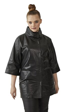 Siyah Carlota Kadın Deri Kaban