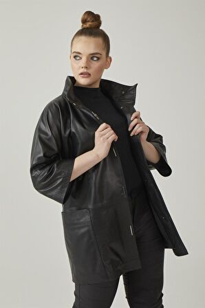 Siyah Carlota Kadın Deri Kaban