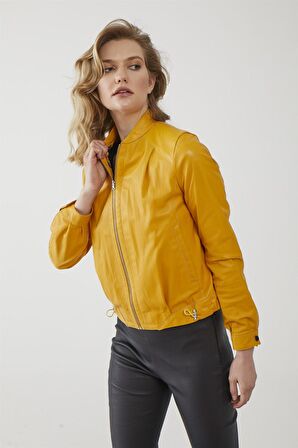 Jozef Sarı Kadın Çift Taraflı Deri Mont