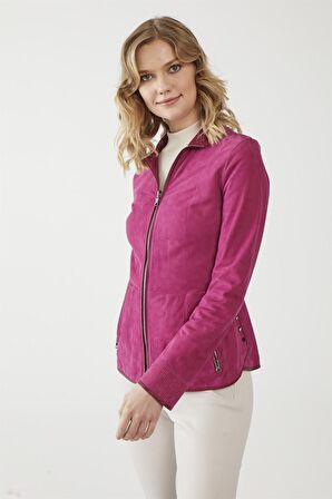 Aisha Koyu Pembe Kadın Çift Taraflı Süet Mont