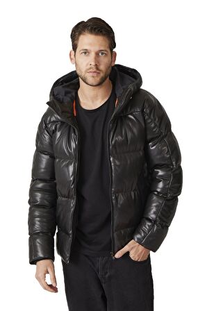 Olaf Siyah Erkek Deri Mont