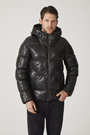 Olaf Siyah Erkek Deri Mont