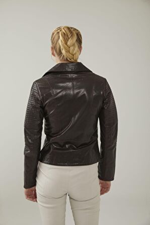 Agnes Kahve Kadın Deri Mont