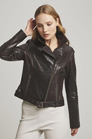 Kahve Melody Kadın Deri Mont