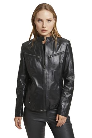 Siyah Latina Kadın Deri Mont