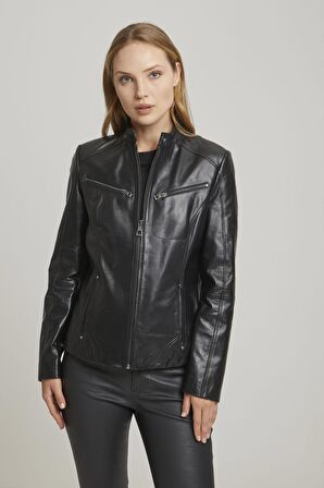 Siyah Latina Kadın Deri Mont