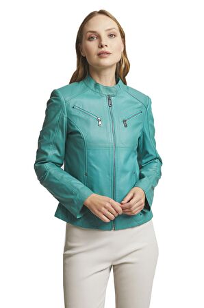 Turkuaz Latina Kadın Deri Mont