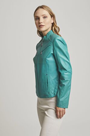 Turkuaz Latina Kadın Deri Mont