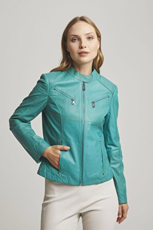 Turkuaz Latina Kadın Deri Mont