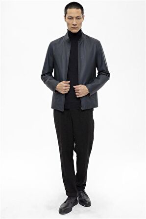 Lacivert Bordo Zavier Erkek Çift Taraflı Hakiki Deri Mont