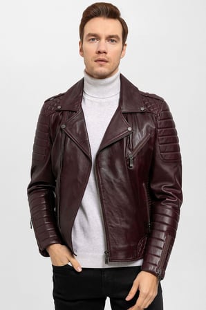 Luc Bordo Biker Erkek Hakiki Deri Mont