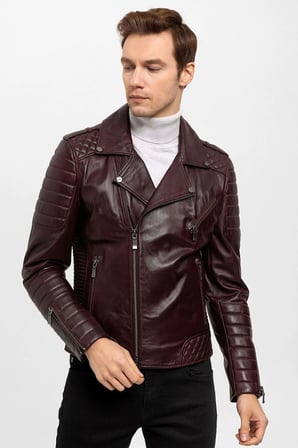 Luc Bordo Biker Erkek Hakiki Deri Mont