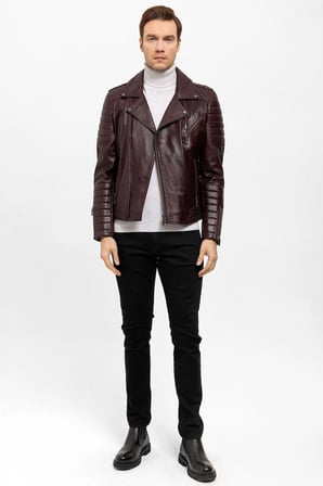 Luc Bordo Biker Erkek Hakiki Deri Mont