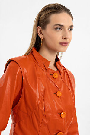 Luila Turuncu Perforeli Astarlı Hakiki Deri Mont MONT